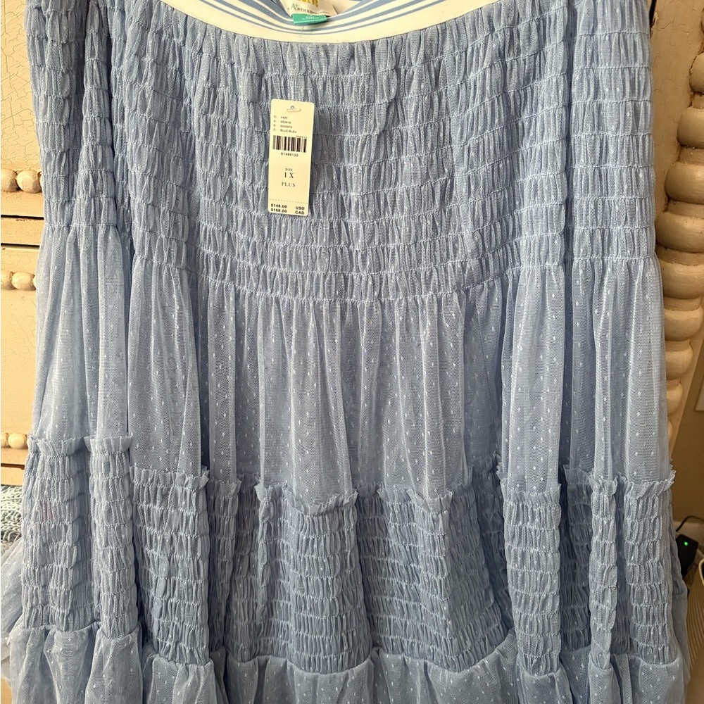 ANTHROPOLOGIE                                Chic Light Blue Tiered Maxi Skirt
